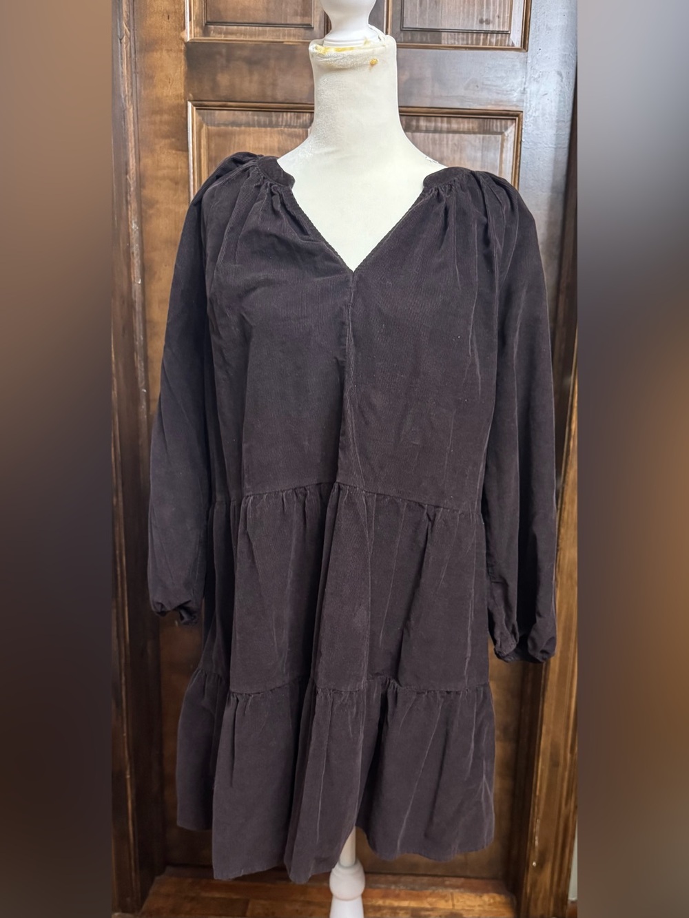 Sonoma Chocolate Brown Tiered Corduroy V-Neck Tunic